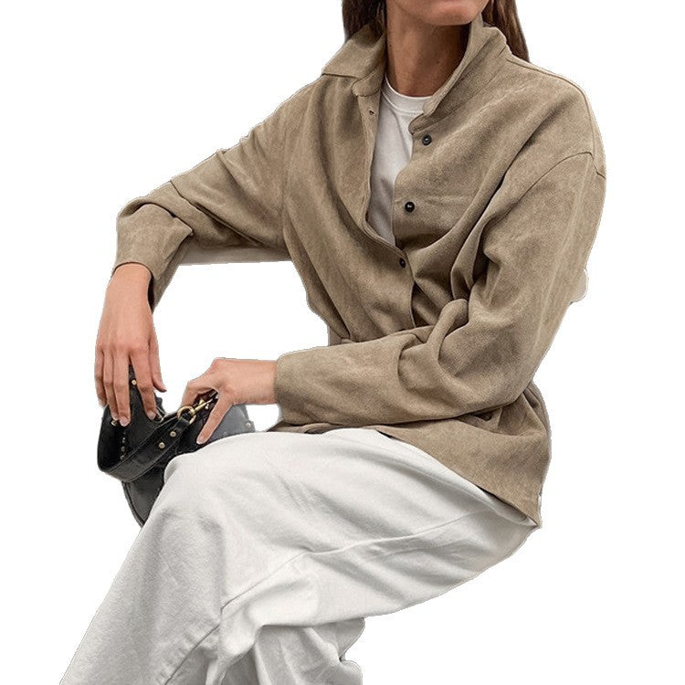 Damen Oversize Velourslederoptik-Utility-Jacke mit Tunnelzugtaillierung Echoarchiv
