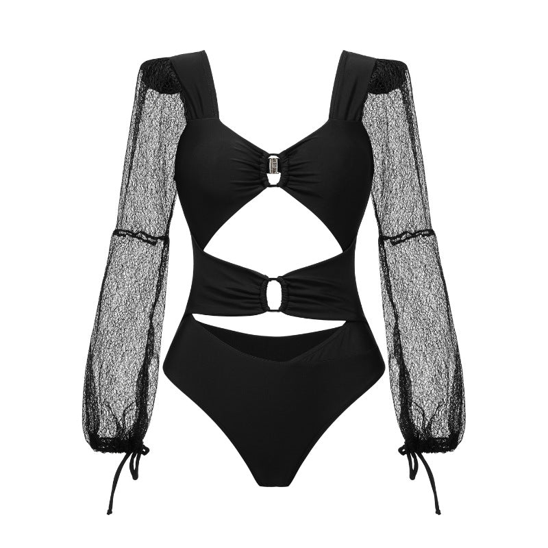Damen Cut-Out Badeanzug mit langem, transparenter Ärmel Echo Archiv