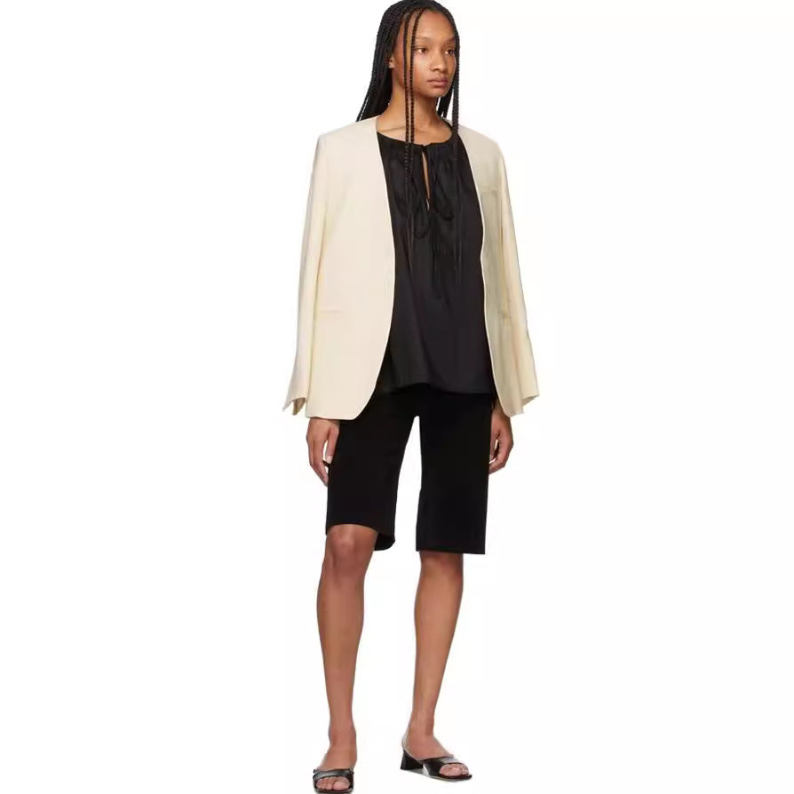 Damen Kragenloser Longblazer mit offenem Fall und Cape-Effekt Echoarchiv