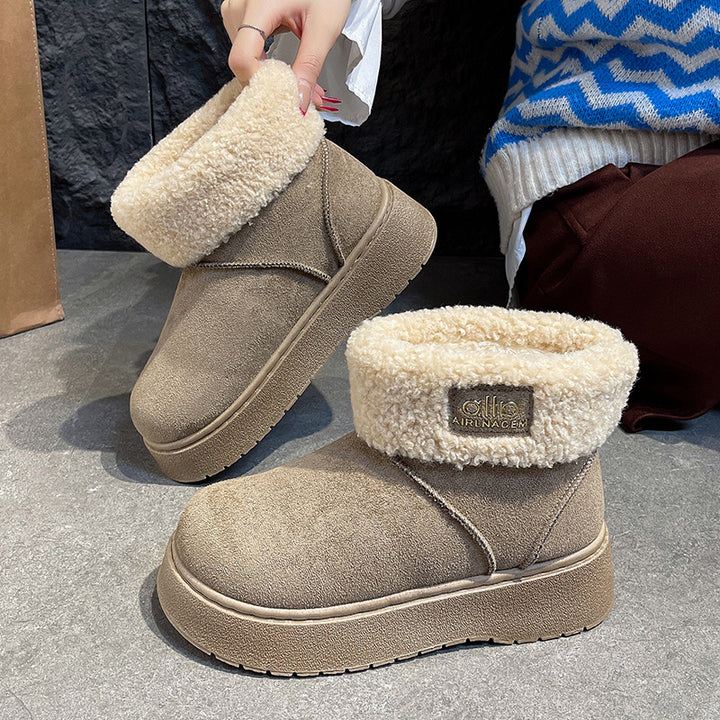 Damen Gefütterte Plateau‑Winterstiefeletten mit Teddyfell‑Kragen und rutschfester Profilsohle – Varelle
