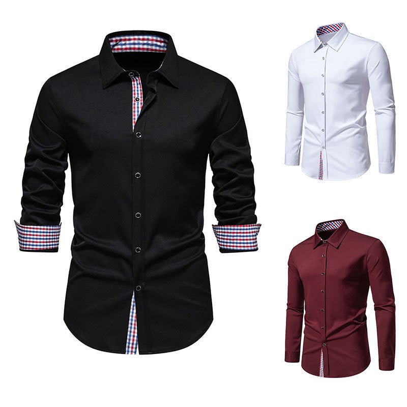 Herren elegantes Langarmhemd mit modernen Karodetails Echoarchiv
