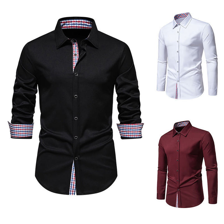 Herren elegantes Langarmhemd mit modernen Karodetails Echoarchiv