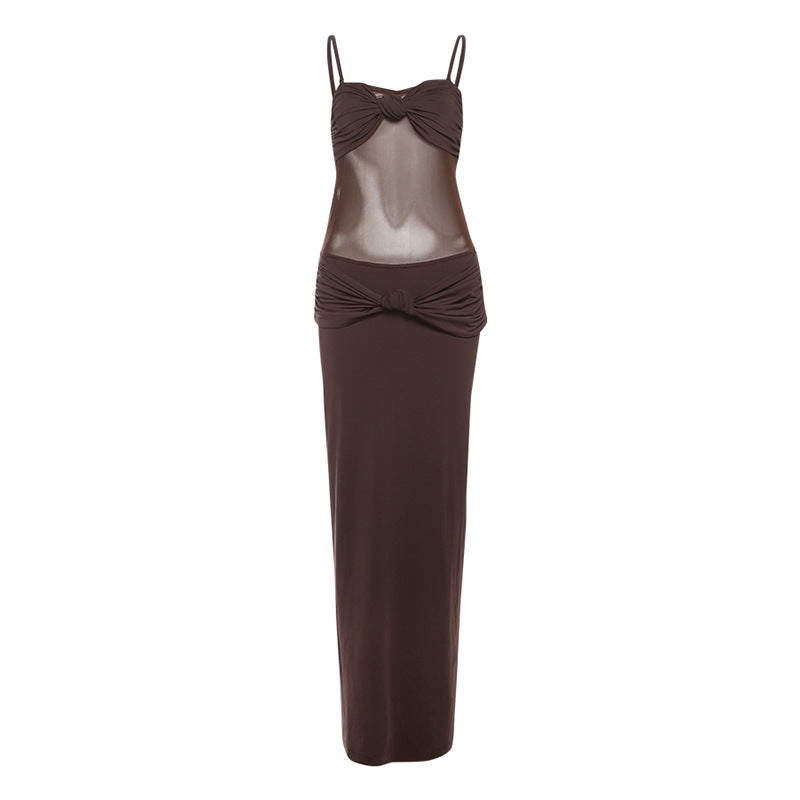 Damen Elegantes Maxikleid mit raffinierten Knotendetails und durchscheinendem Obermaterial Echo Archiv