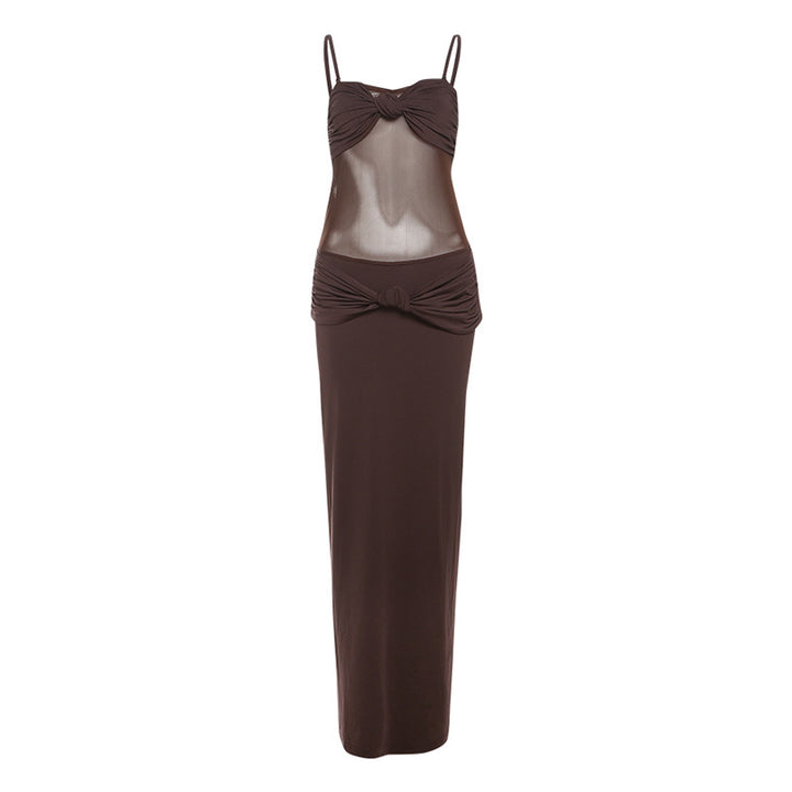 Damen Elegantes Maxikleid mit raffinierten Knotendetails und durchscheinendem Obermaterial Echo Archiv