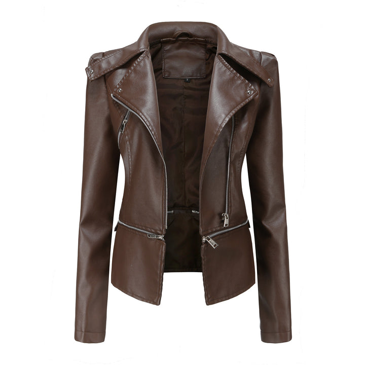 Damen nan taillierte Kunstleder-Bikerjacke mit asymmetrischem Reverskragen Echo Archiv
