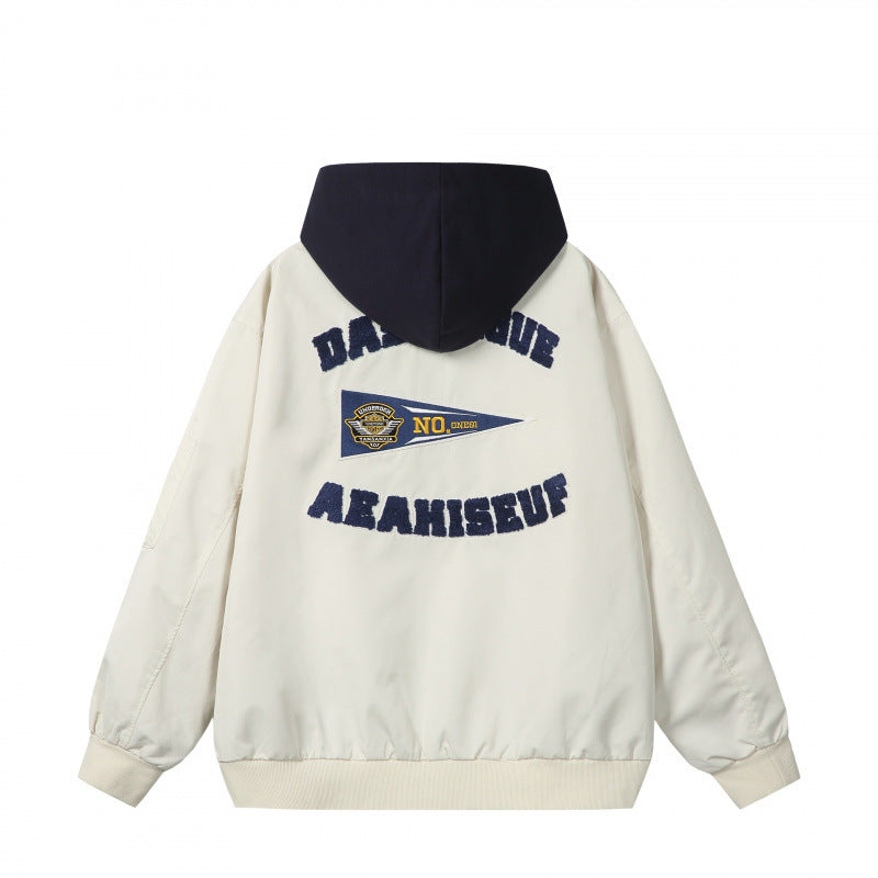 Herren College-Bomberjacke im Oversize-Stil mit Kapuzen-Einsatz und Logo-Patch Echo Archiv