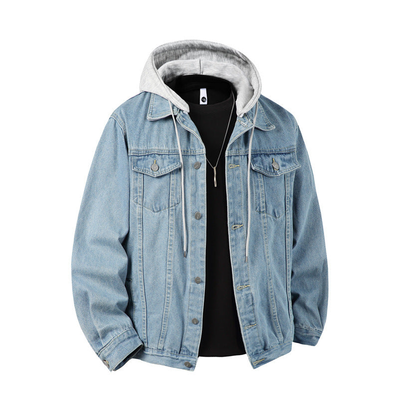 Herren nan Jeansjacke mit angenähter Kapuze Lagenlook robuste Baumwollmischung Echo Archiv