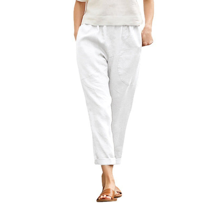 Damen nan leichte Leinenhose mit elastischem Bund, seitlichen Eingrifftaschen und gekrempeltem Saum Echo Archiv