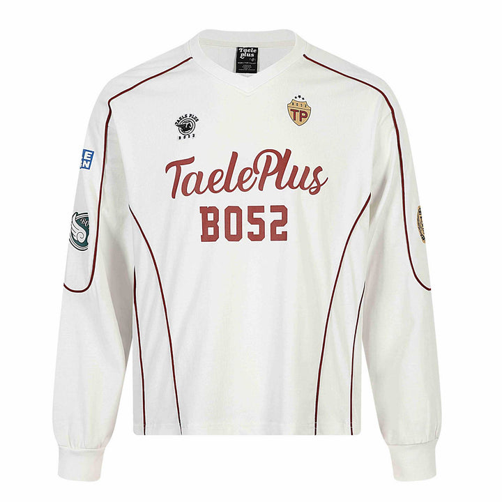 Herren Retro-inspiriertes Langarm-Fußballtrikot mit V-Ausschnitt und Kontrastpaspeln Echoarchiv