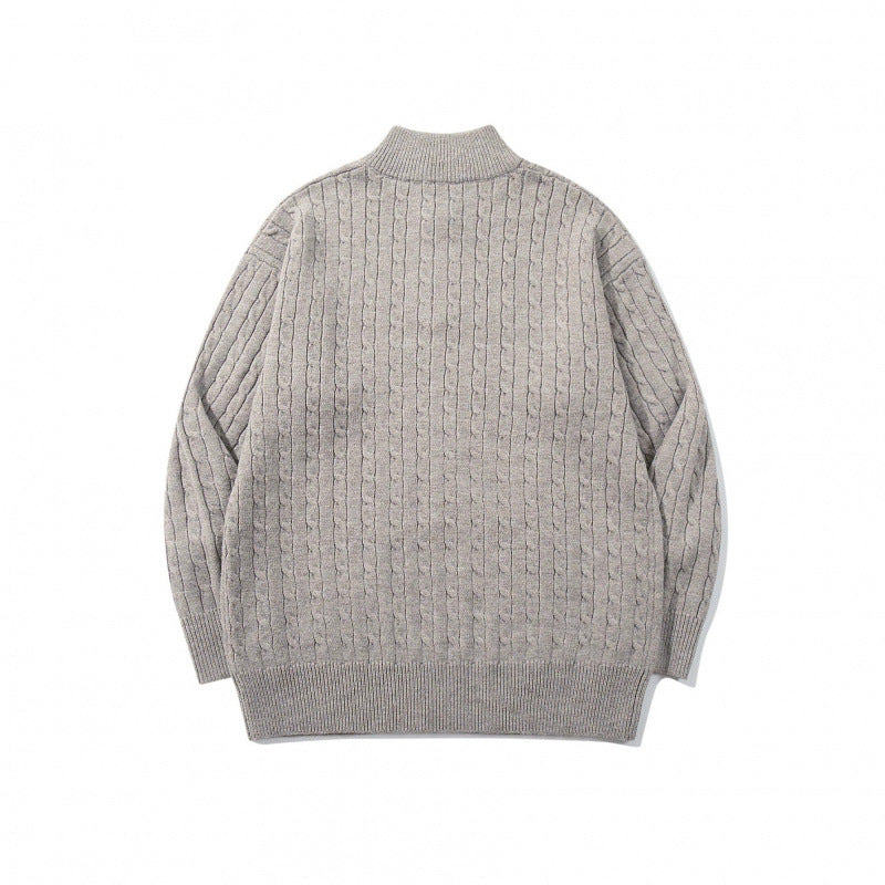 Unisex Oversize Zopfstrick-Halbzippullover mit kurzem Stehkragen und breitem Rippbund Echo Archiv