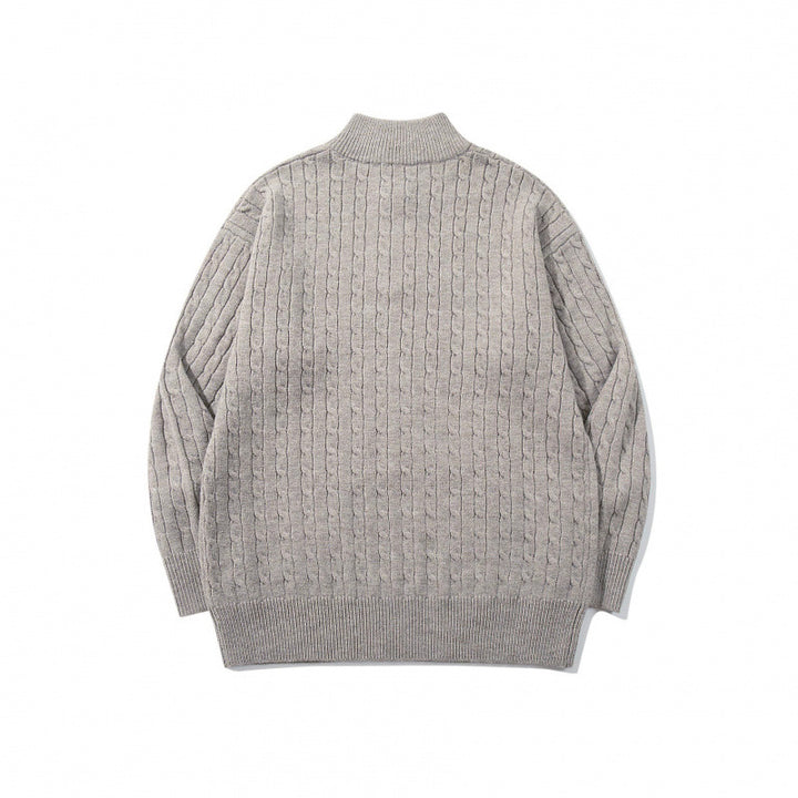 Unisex Oversize Zopfstrick-Halbzippullover mit kurzem Stehkragen und breitem Rippbund Echo Archiv
