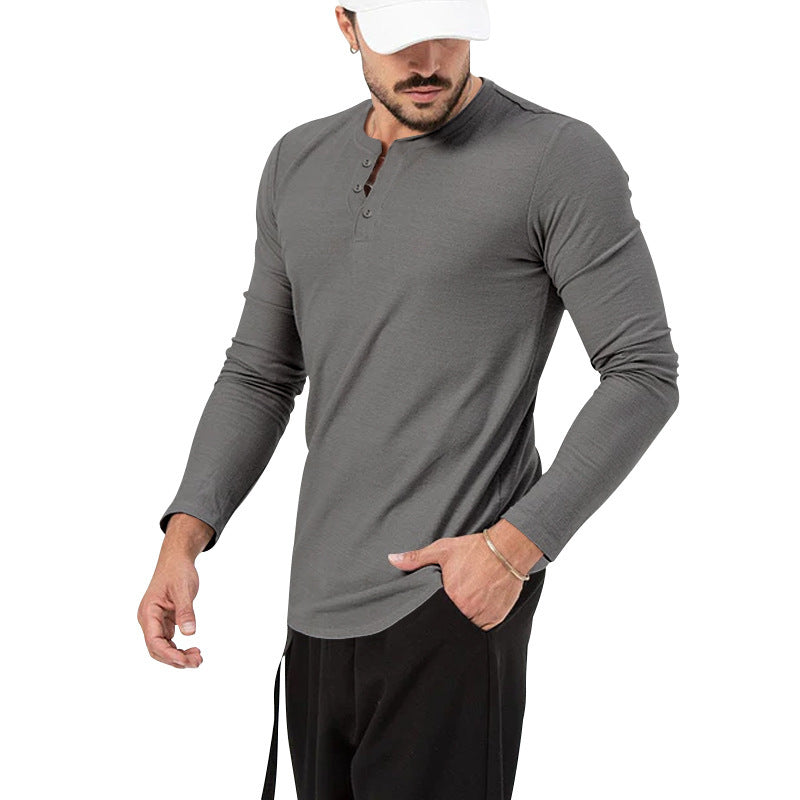 Herren Langarm Henley-Shirt mit modischem Knopfverschluss Echoarchiv