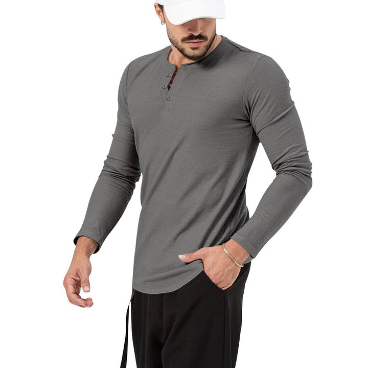 Herren Langarm Henley-Shirt mit modischem Knopfverschluss Echoarchiv