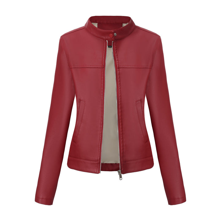 Damen nan taillierte Kunstlederjacke mit Stehkragen, verdecktem Reißverschluss und cleanem Minimaldesign Echo Archiv