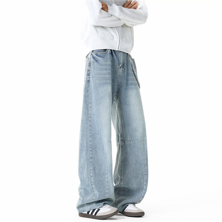 Herren Weit geschnittene Baggy-Jeans mit hoher Bundhöhe, Knie‑Abnähern und Used‑Waschung Echo Archiv