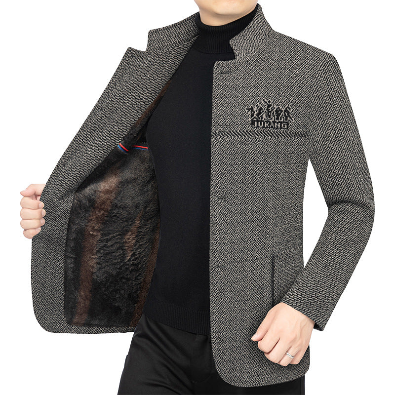 Herren Wollmantel mit Teddyfutter, Stehkragen und schmaler Silhouette – Montevé