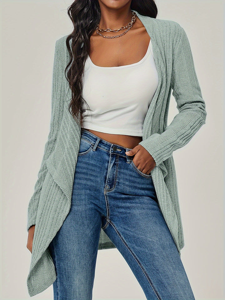 Damen Offener Rippstrick-Cardigan mit Wasserfallkragen Echoarchiv