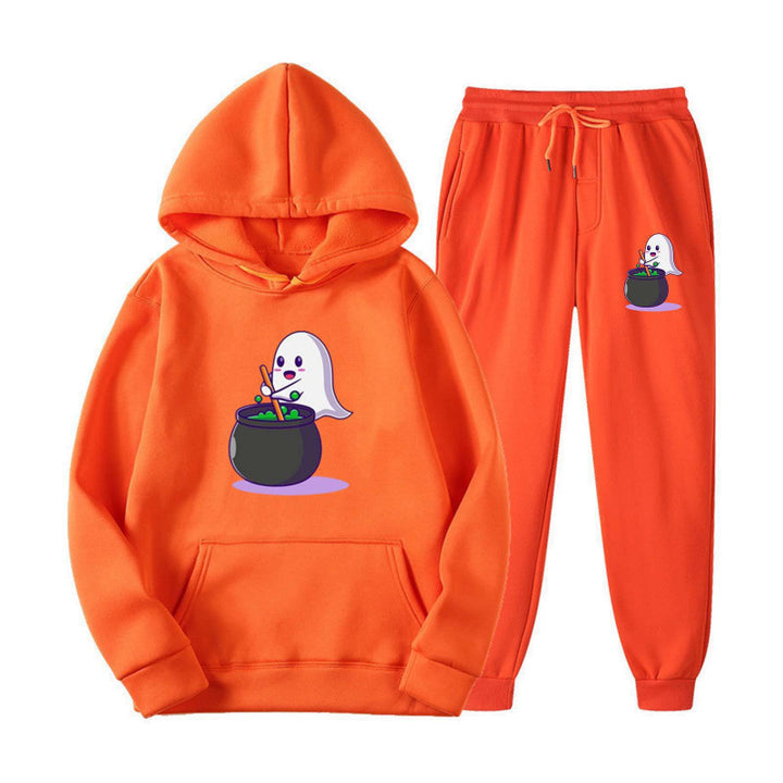 Unisex nan kuscheliger Kapuzenpullover und Jogginghose Set mit Halloween-Geistprint Echo Archiv