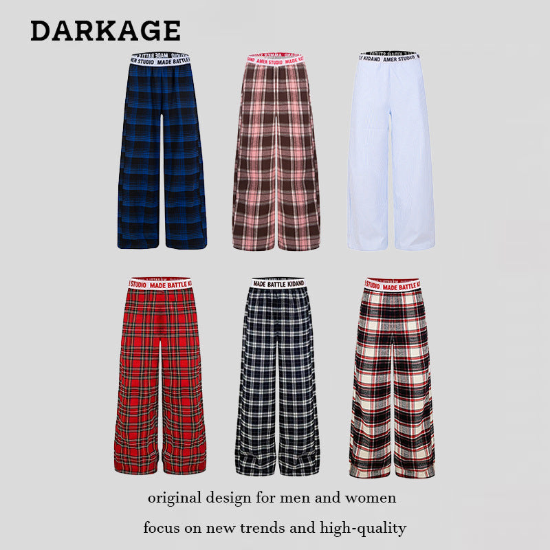 Damen Weite Lounge-Hose mit Karomuster und elastischem Logobund Echoarchiv