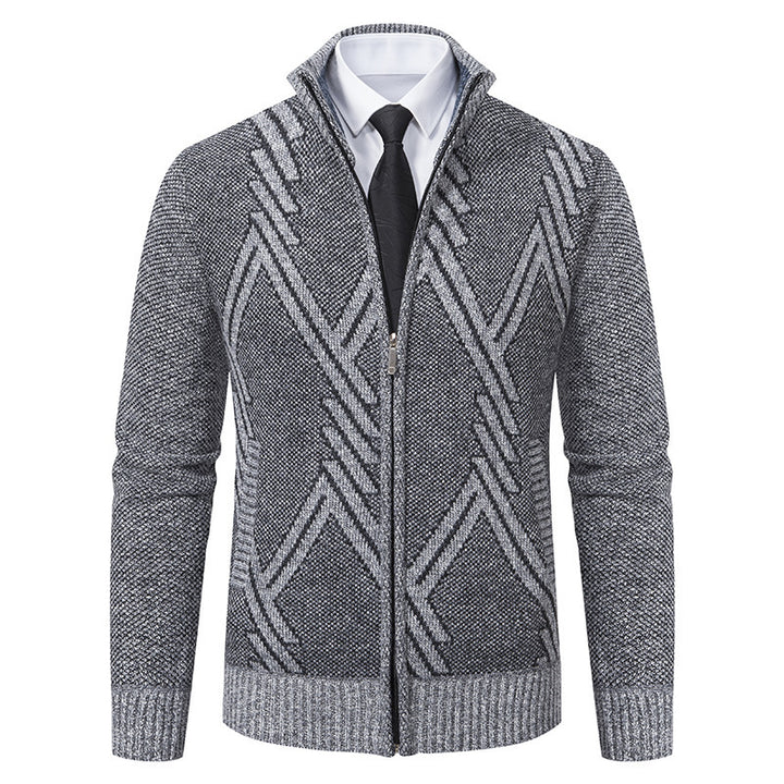 Herren elegante Strickjacke mit strukturiertem Zopfmuster und hochschließendem Kragen Echoarchiv