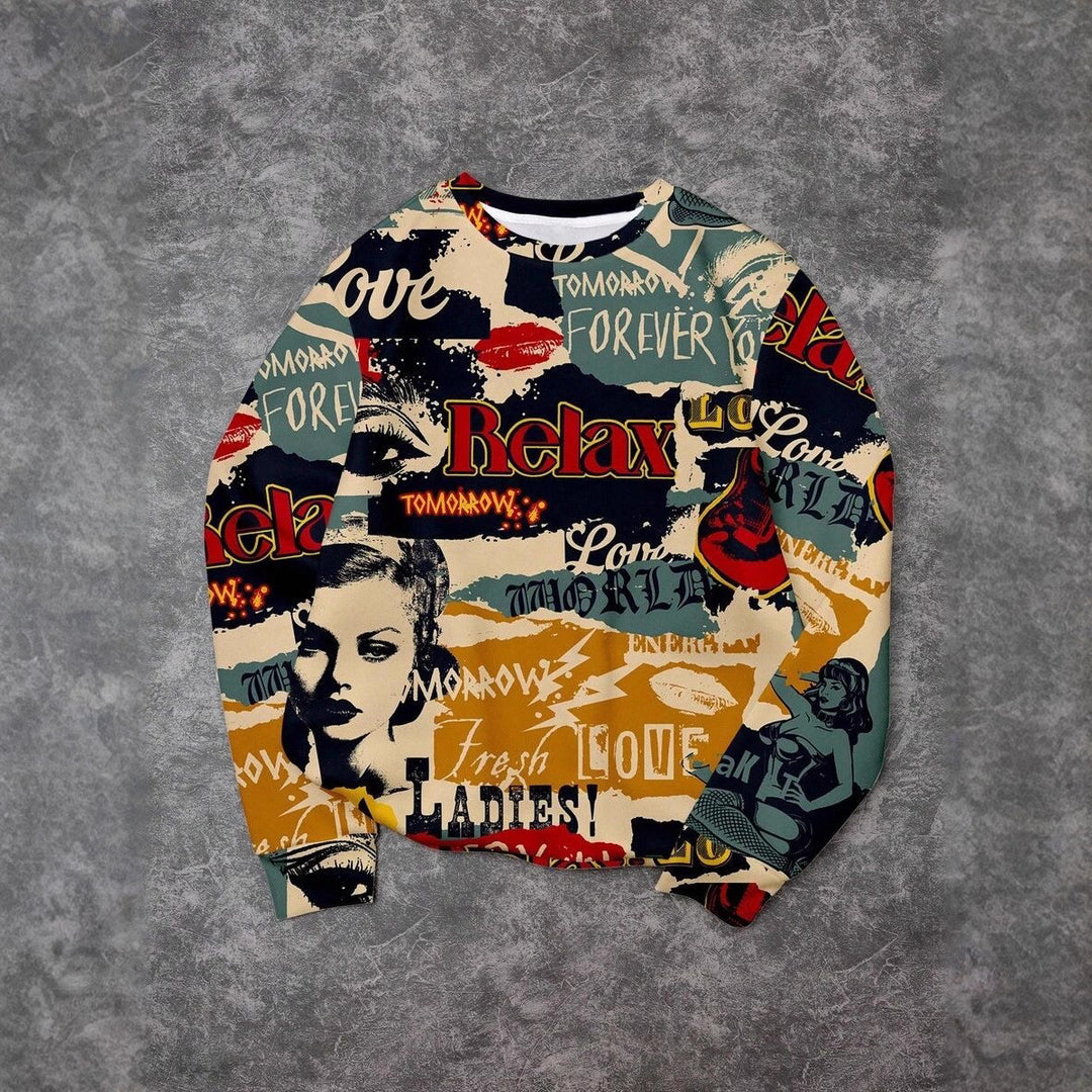 Damen Lässiger Sweatshirt mit kreativem Grafikdruck Echoarchiv
