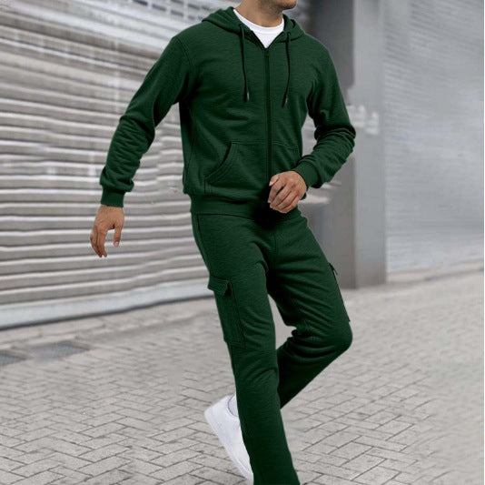 Herren athletischer Zip-Sweatset mit Cargo-Jogginghose, ergonomischen Nähten und gerippten Bündchen – Cavarno