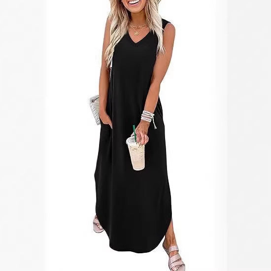 Damen Maxi-Kleid mit modernem V-Ausschnitt und praktischem Taschendesign Echo Archiv