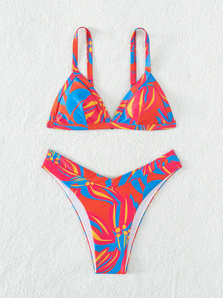 Damen Triangel-Bikini mit floralem Muster und hochgeschnittenen Höschen Echo Archiv
