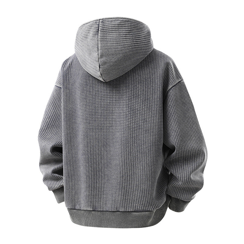 Herren Oversize Waffelstruktur-Kapuzenjacke mit hohem Schlauchkragen und diagonalem Reißverschluss Echo Archiv