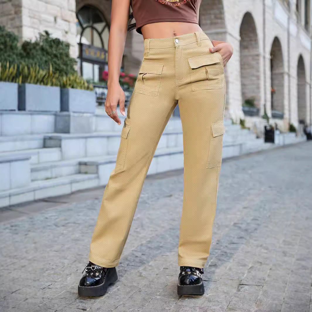 Damen weite Cargo-Hose mit hoher Taille und aufgesetzten Klappentaschen Echo Archiv