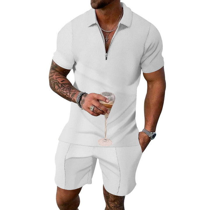 Herren Kurzarm Poloshirt mit Zipper und lässigen Shorts Echoarchiv