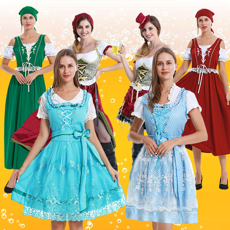 Damen nan kurzes Trachtenkleid im Dirndlstil mit floraler Spitzen-Schürze, geschnürter Miederfront und geraffter Carmenbluse Echo Archiv