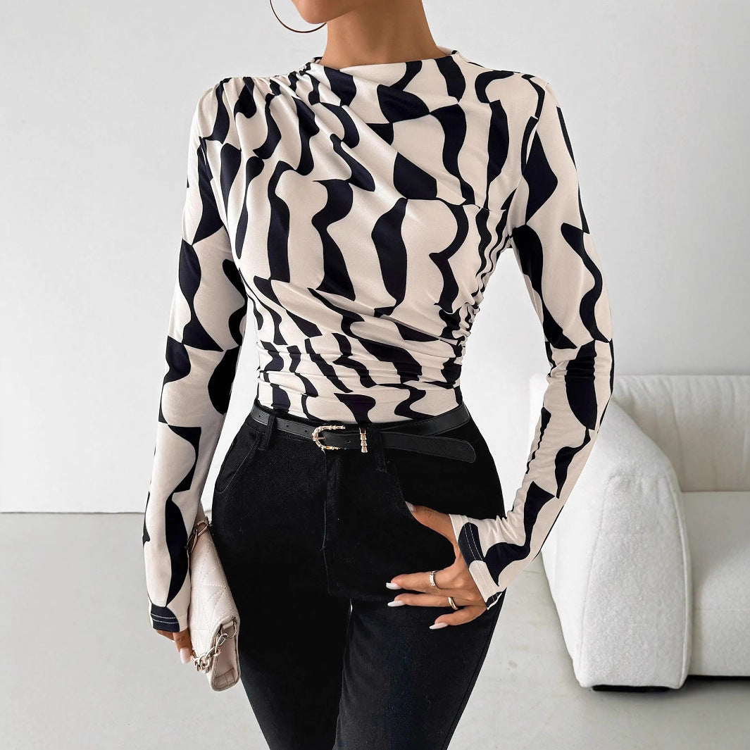Damen nan tailliertes Langarmshirt mit seitlicher Raffung und Wasserfallausschnitt Echo Archiv