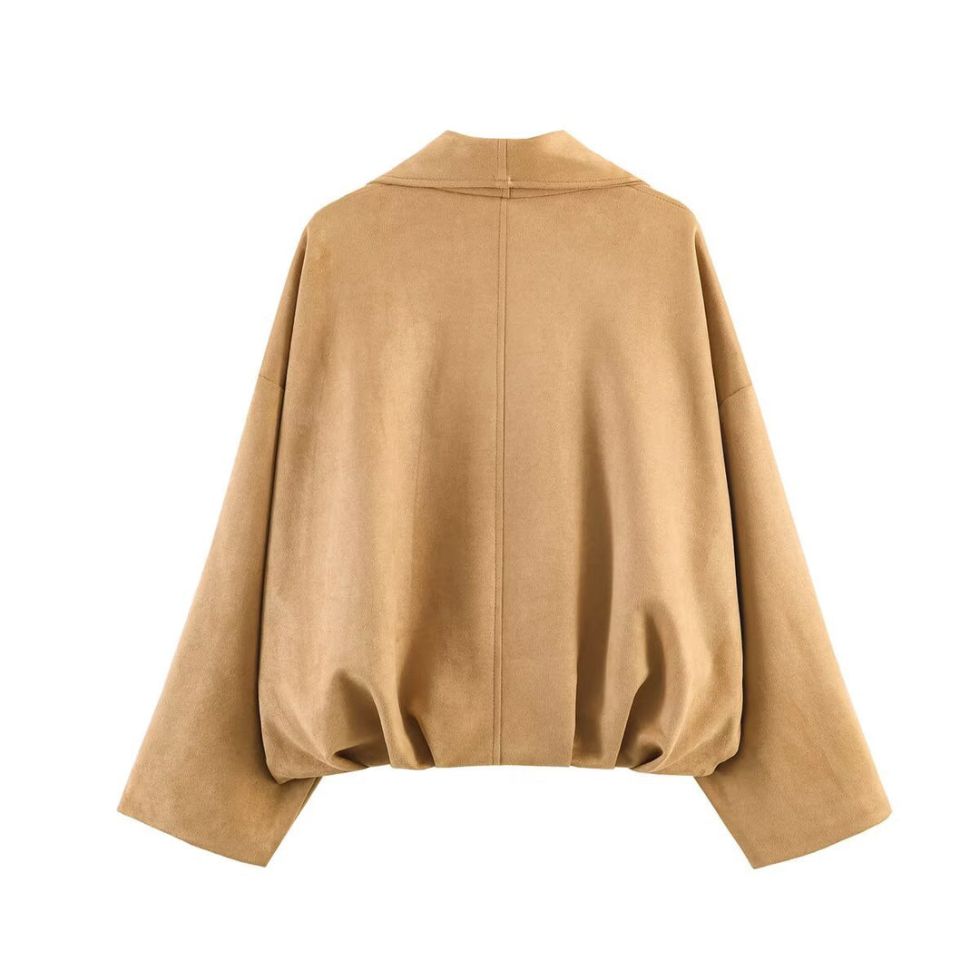 Damen Kurz geschnittene Oversize-Suedejacke mit weitem Wasserfallkragen Echo Archiv