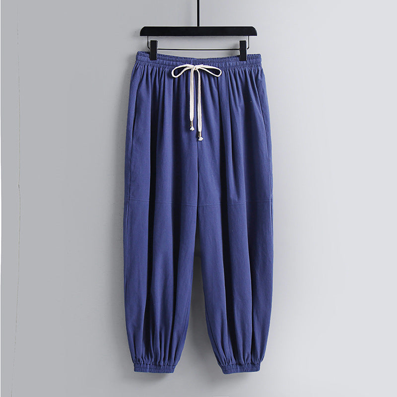 Damen weite Baumwoll-Leinen-Freizeithose mit Kordelzug und elastischen Knöchelbündchen Echoarchiv