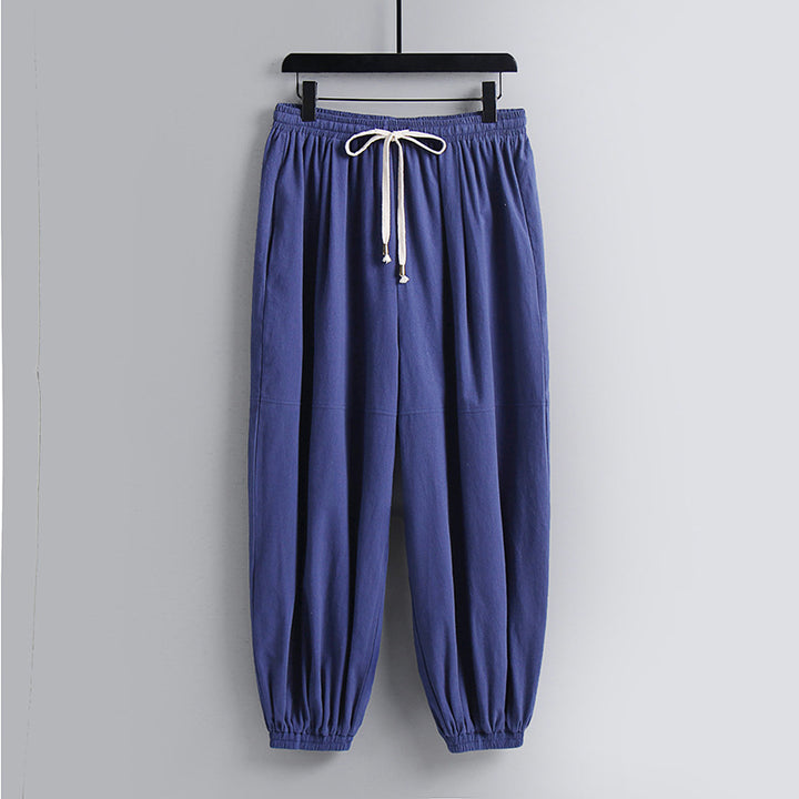 Damen weite Baumwoll-Leinen-Freizeithose mit Kordelzug und elastischen Knöchelbündchen Echoarchiv