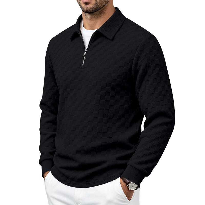 Herren Strukturierter Strickpullover mit Troyer-Kragen und halbem Reißverschluss Echoarchiv