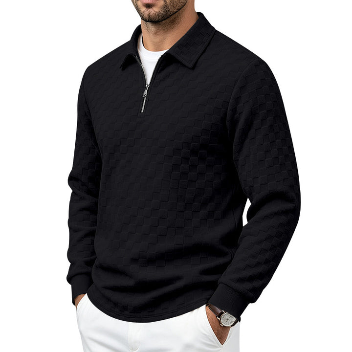 Herren Strukturierter Strickpullover mit Troyer-Kragen und halbem Reißverschluss Echoarchiv