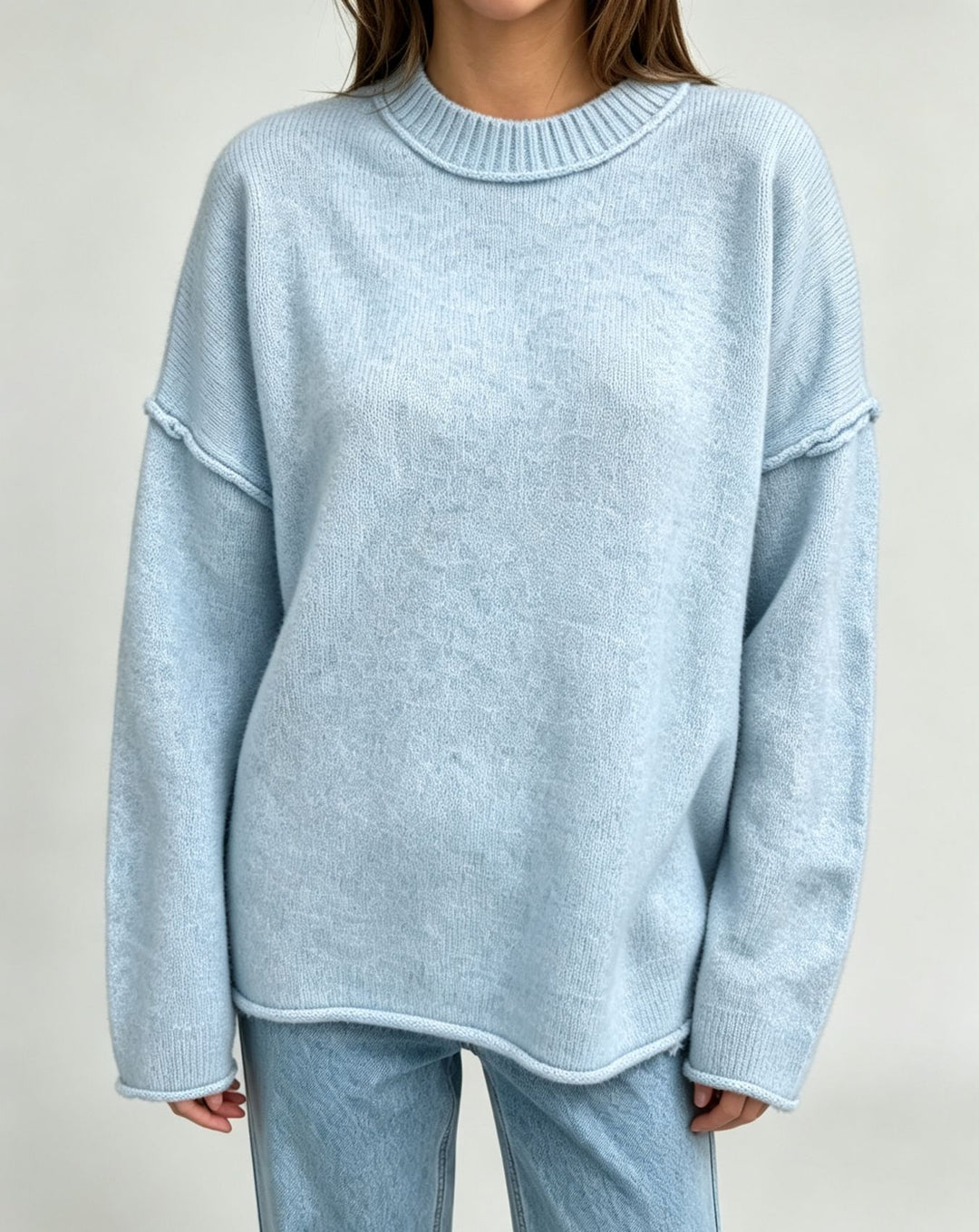 Damen Oversize-Boxy-Pullover mit kurzem Stehkragen und dekorativer Kantennaht – Mavelle