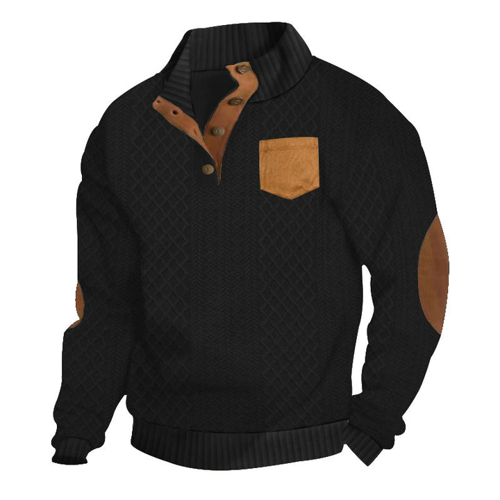 Herren Grobstrick Pullover mit modernen Leder-Details Echoarchiv