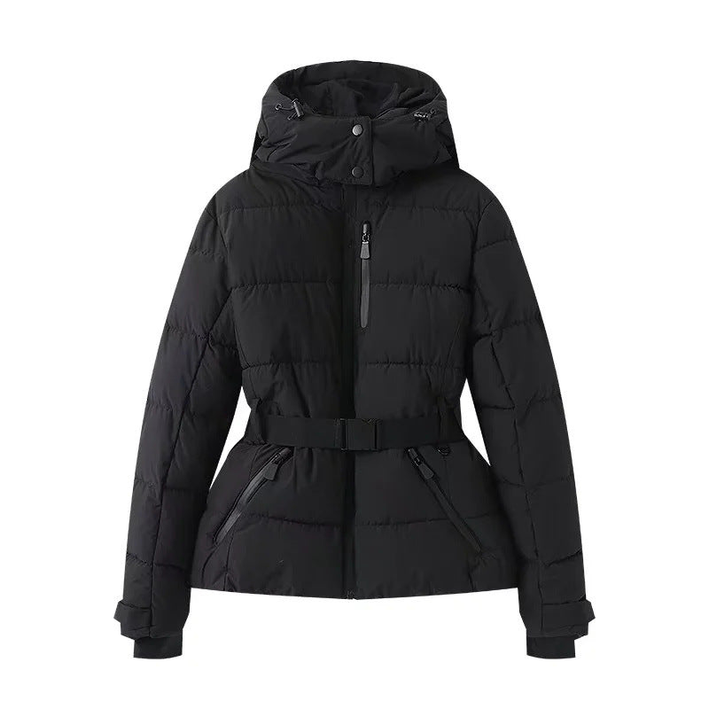 Damen 100+ gesteppte Ski- und Winterjacke mit Kapuze, Taillengürtel & wasserdichten Reißverschlüssen Echo Archiv