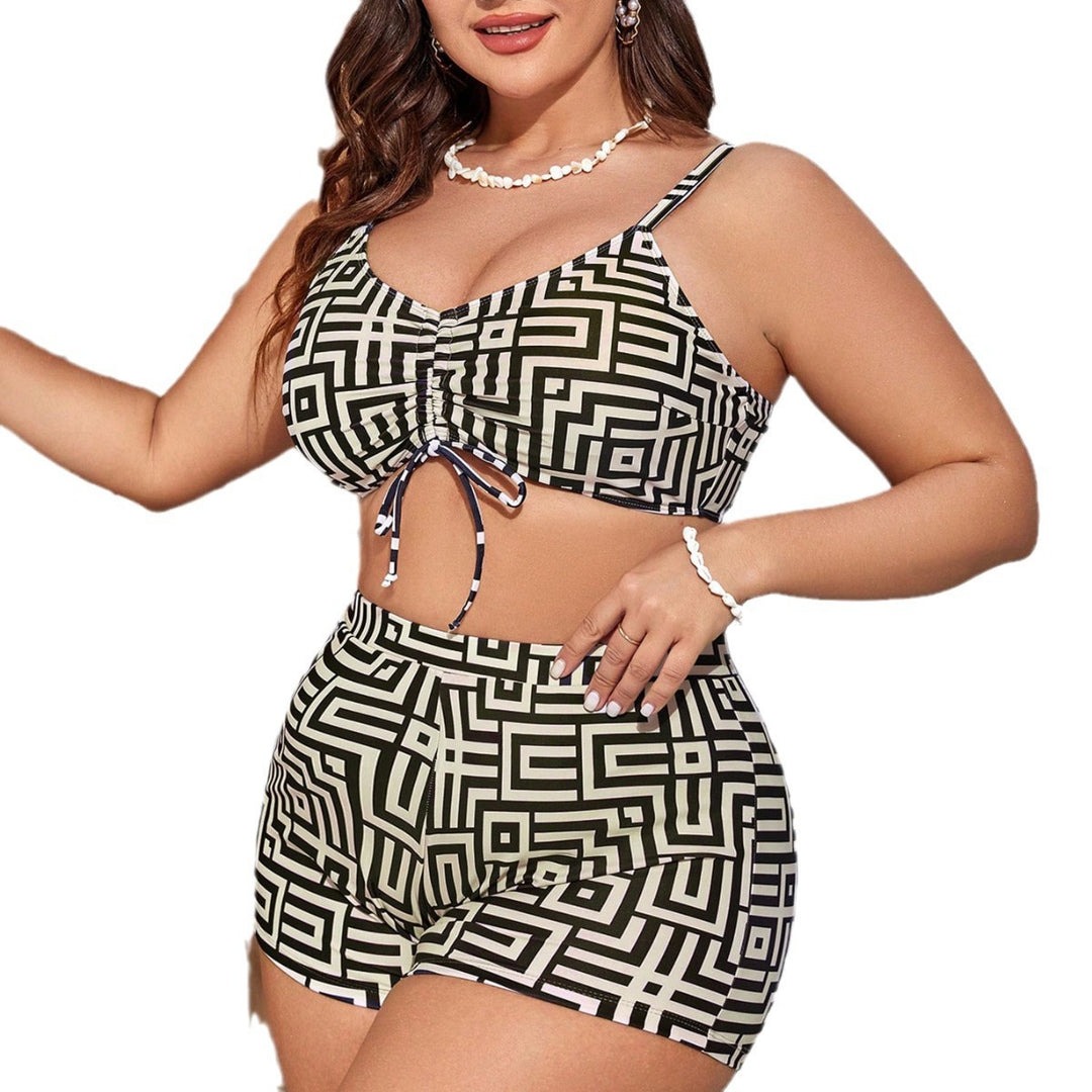 Damen Bikini-Set mit transparentem Überwurf und modischem geometrischen Muster Echo Archiv