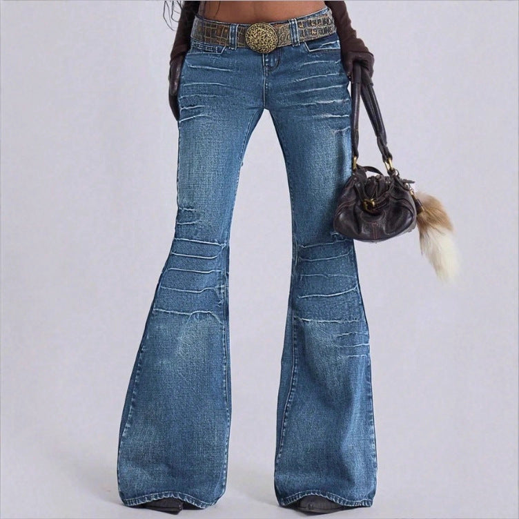 Damen Hochtaillierte Vintage-Flared-Jeans im Siebziger-Stil mit horizontaler Rips-Optik und extra weitem Schlag Echo Archiv