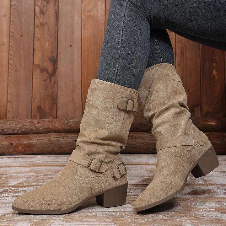 Damen Stiefeletten mit mittelhohem Blockabsatz und lässigem Slouch-Schaft Echo Archiv