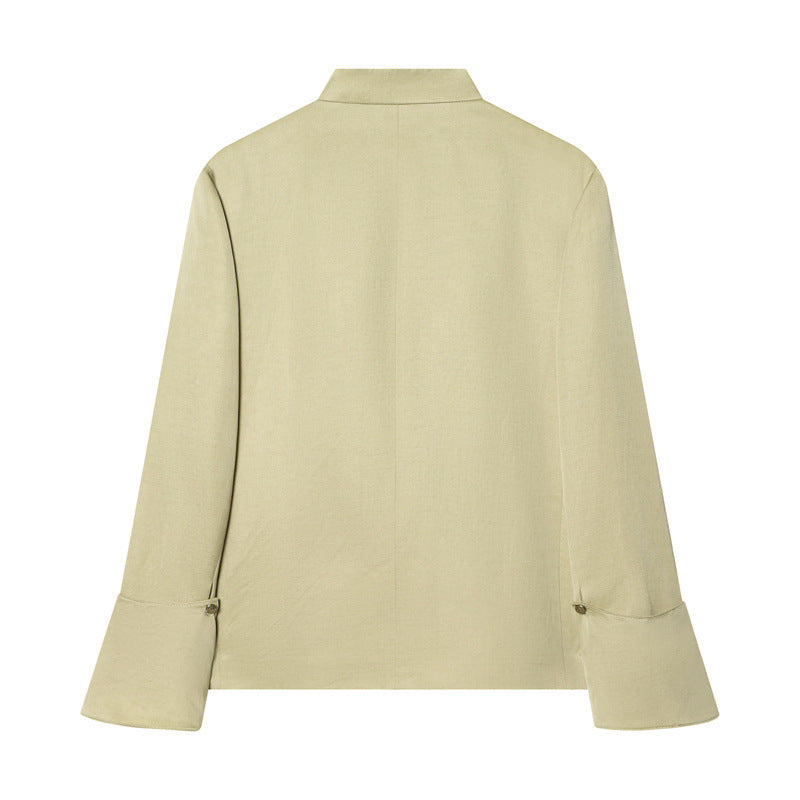 Damen Asymmetrische Blusenjacke mit Stehkragen und ausgestellten Manschetten Echo Archiv