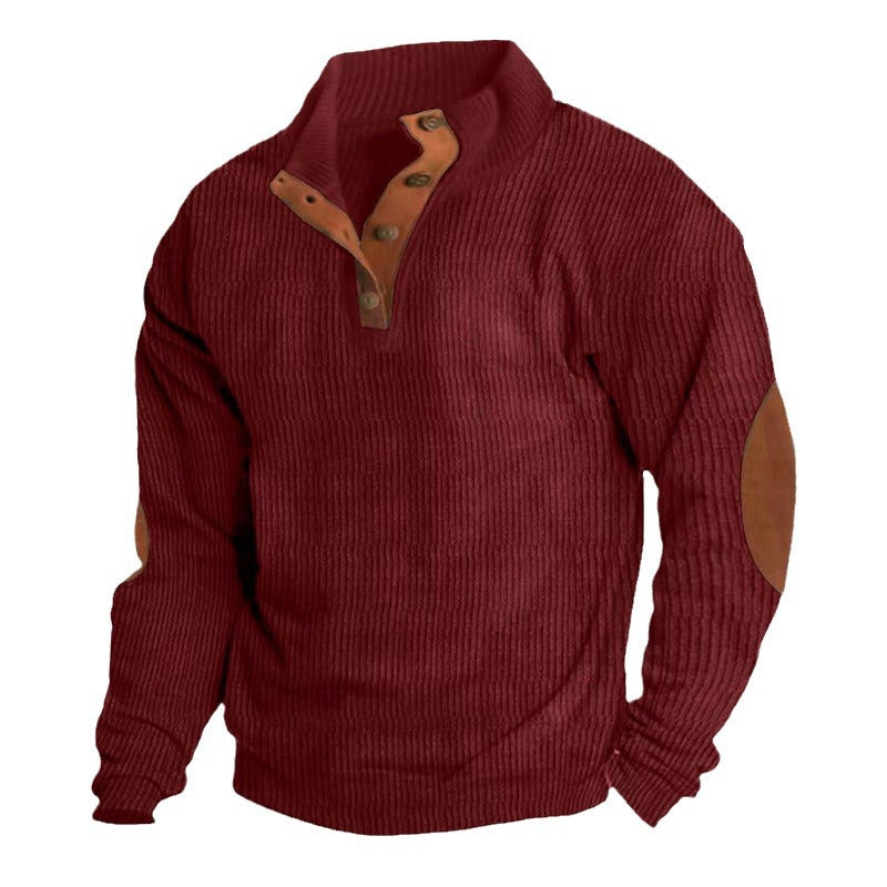 Herren Pullover mit halbem Reißverschluss und schicken Lederakzenten Echoarchiv