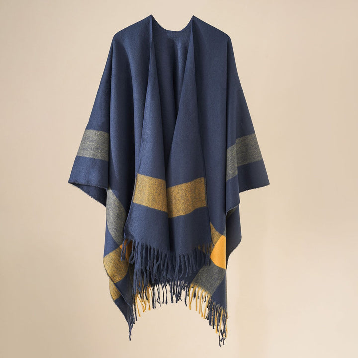 Damen Wollmix-Poncho mit Karomuster und Fransen Echo Archiv