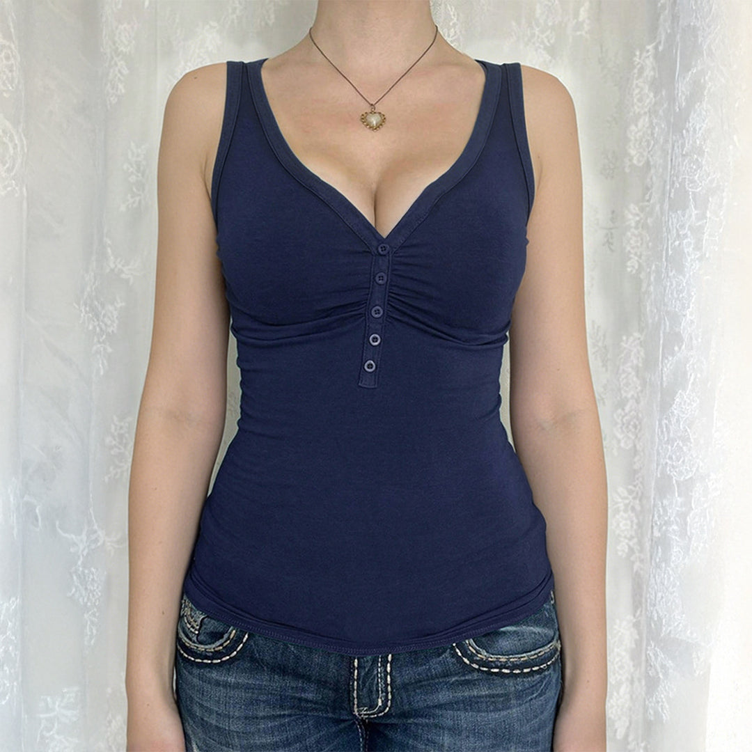 Damen Figurnahes Trägershirt mit Knopfleiste und elastischem Stoff Echo Archiv