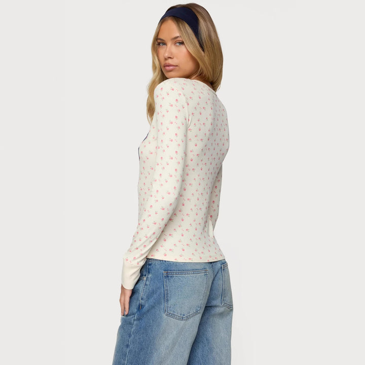 Damen Langarmshirt mit floralem Muster und sportlichem Print Echo Archiv