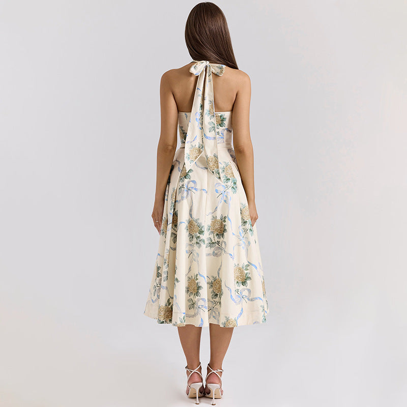 Damen Elegantes Blumen-Midikleid mit tiefem V-Ausschnitt Echo Archiv